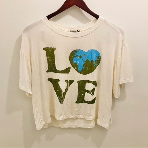 NWT Sunday Stevens Love Earth Tee Medium Ivory green blue bamboo sustainable - Picture 2 of 9